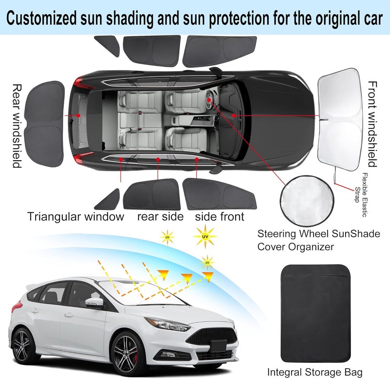 TINGLU Window Shades for Ford Focus 2014-2018 Hatchback Accessories Car Side Full Windows Rear Triangular Windshield Sun Shade Sun UV Rays Privacy Protection 8PCS - Image 3